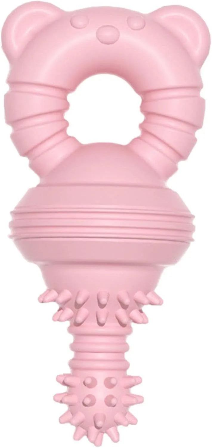 Blue rubber molar dog chew toy with textured surface and bell inside.