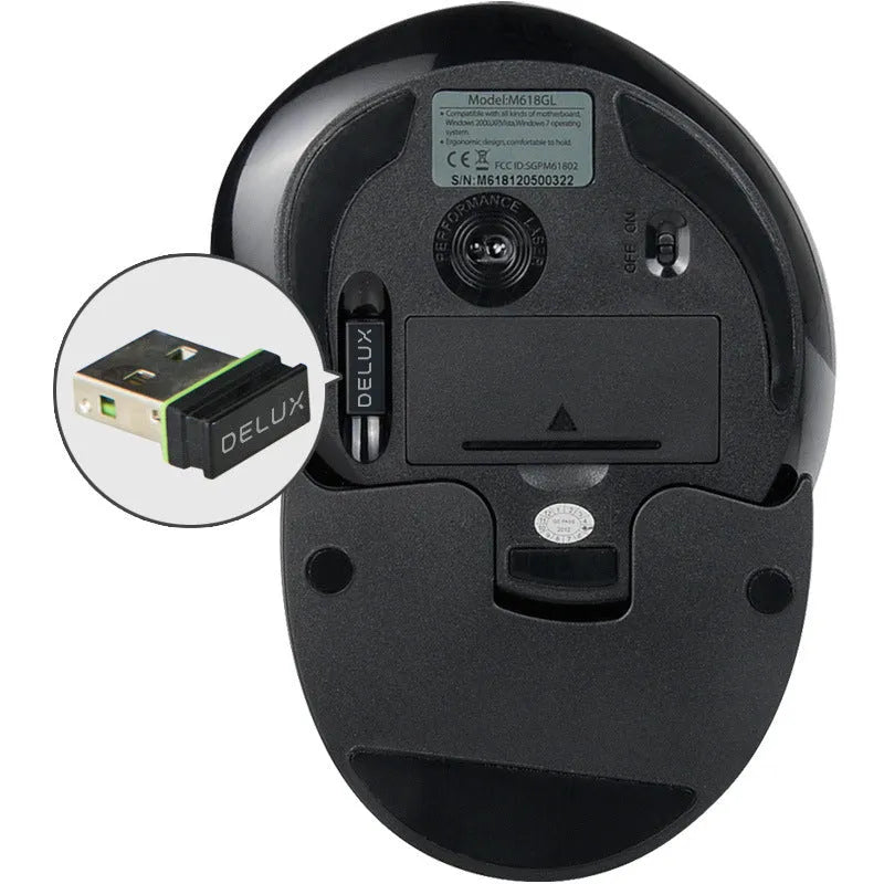 M618 wireless vertical ergonomic computer mouse in black or white colour with USB connection