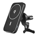 Black M6 magnetic wireless car charger mounted on a car air vent