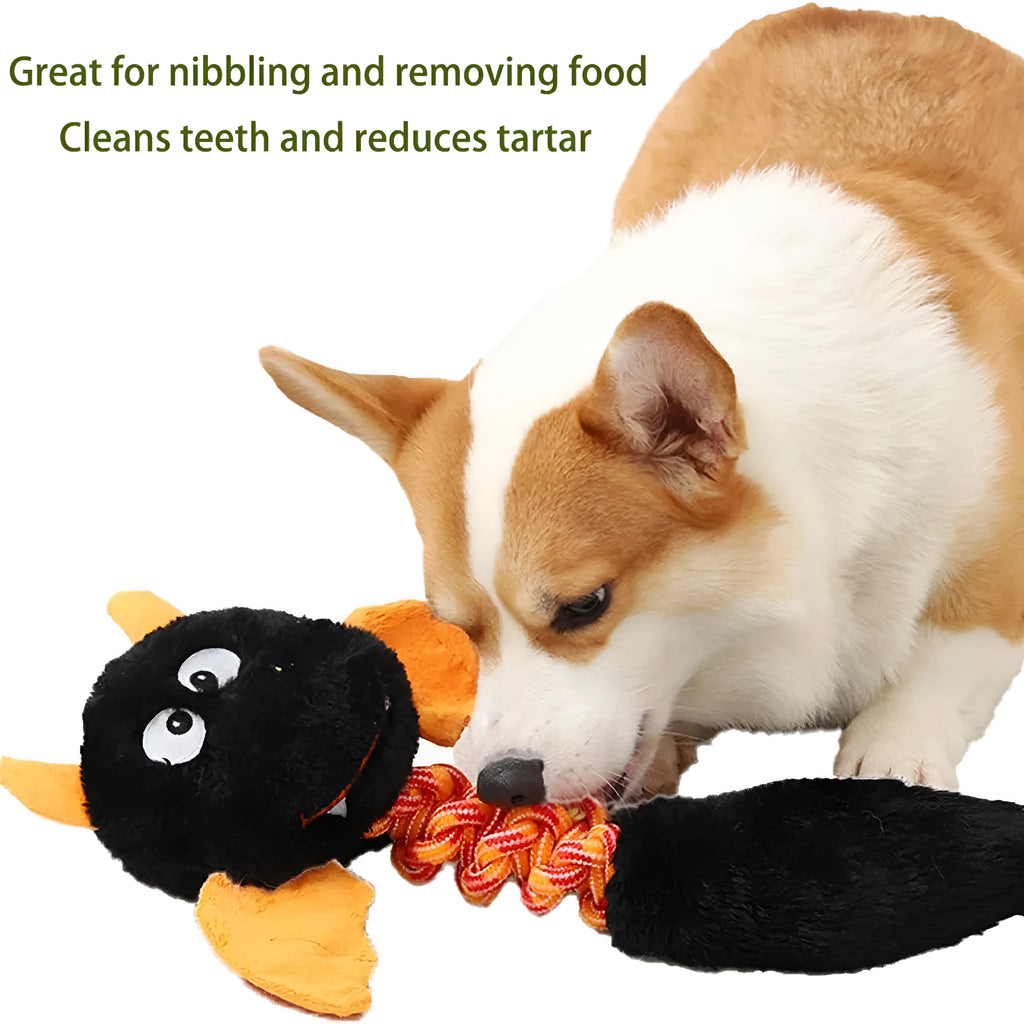 44cm plush dog toy with squeaker and rattle sounds in black, green, or red colours for large dogs