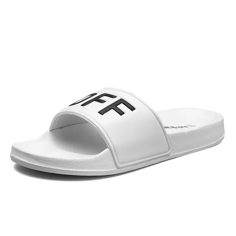 Men's large size open toe slippers in black and white with rubber soles