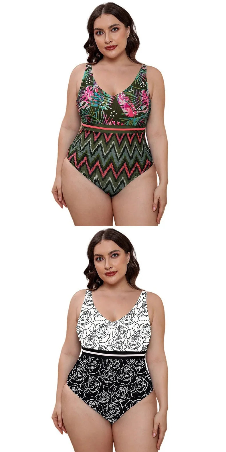 Blue printed spaghetti strap one-piece swimsuit with a striped vest design on a mannequin.