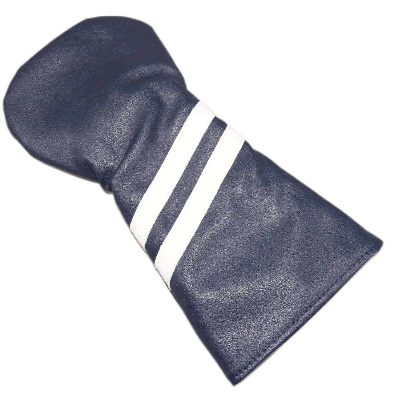 A striped golf club head cover for a driver, shown in black with white oblique stripes.
