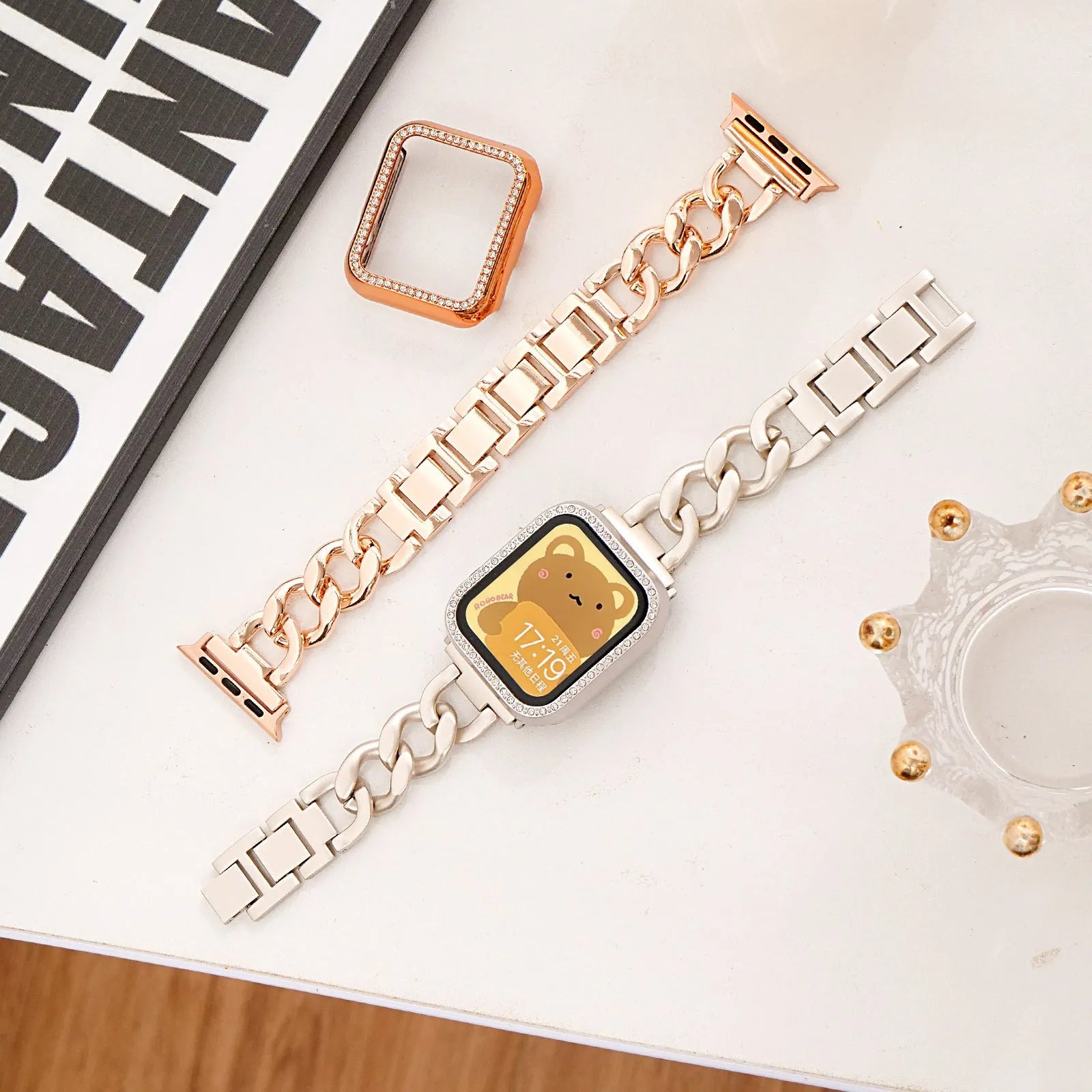 Denim pattern metal chain watch strap for Apple Watch in silver colour
