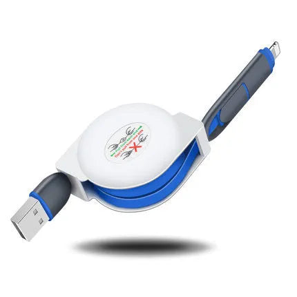 Telescopic charging cable extended to 120cm with 3-in-1 connectors in choice of colours