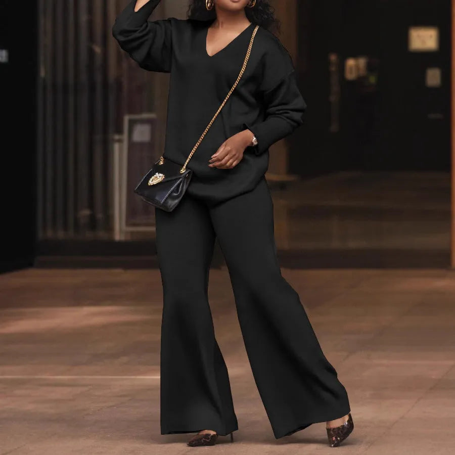 Women's brown thickened suede two-piece suit with long sleeves and trousers, Japanese-Korean casual style