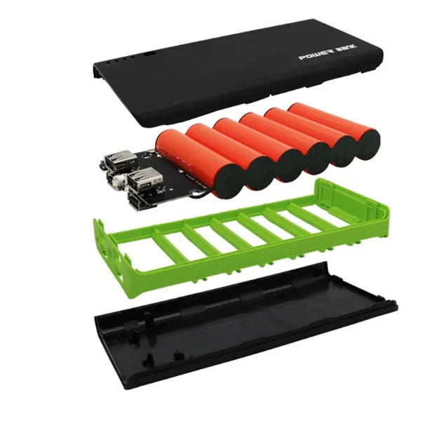 20000mAh portable power bank in blue colour showing dimensions 145x68x22mm