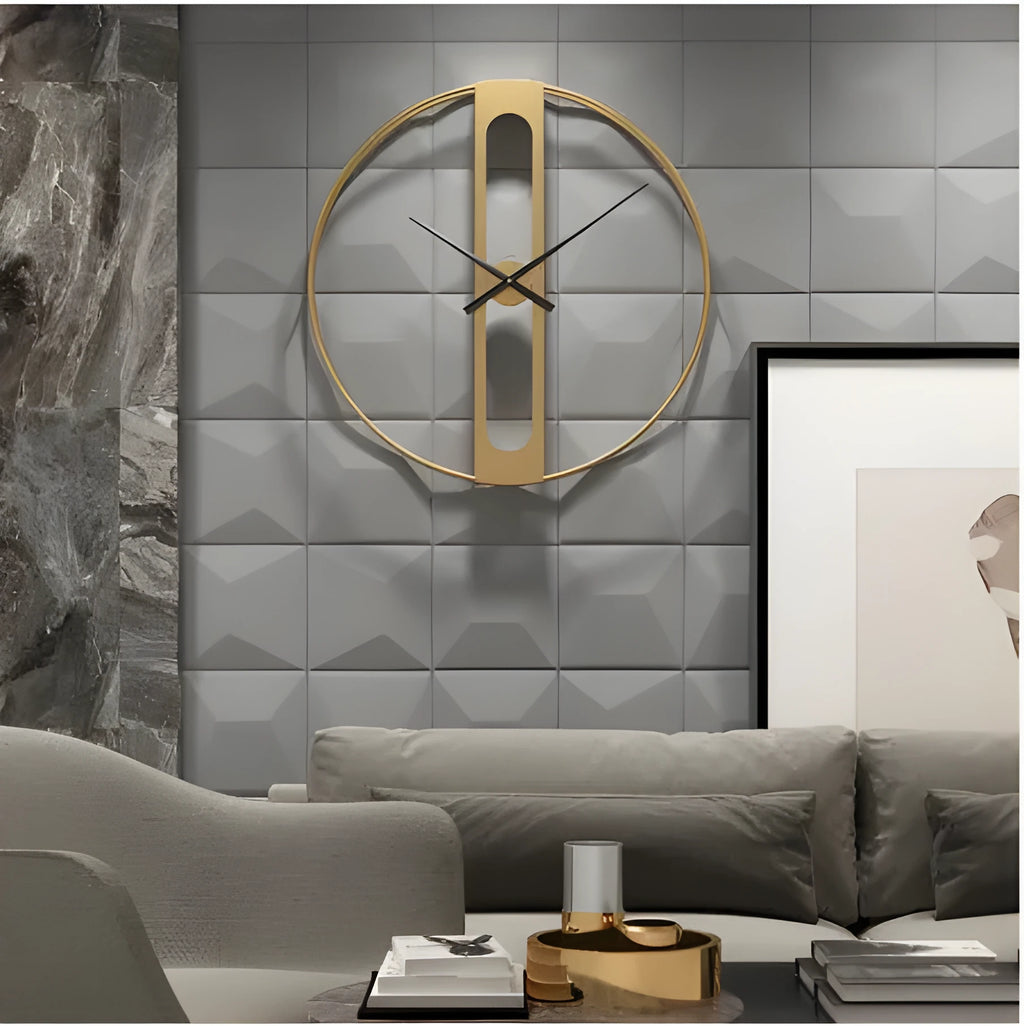Large 50 cm round metal wall clock with Arabic numerals in black or gold finish