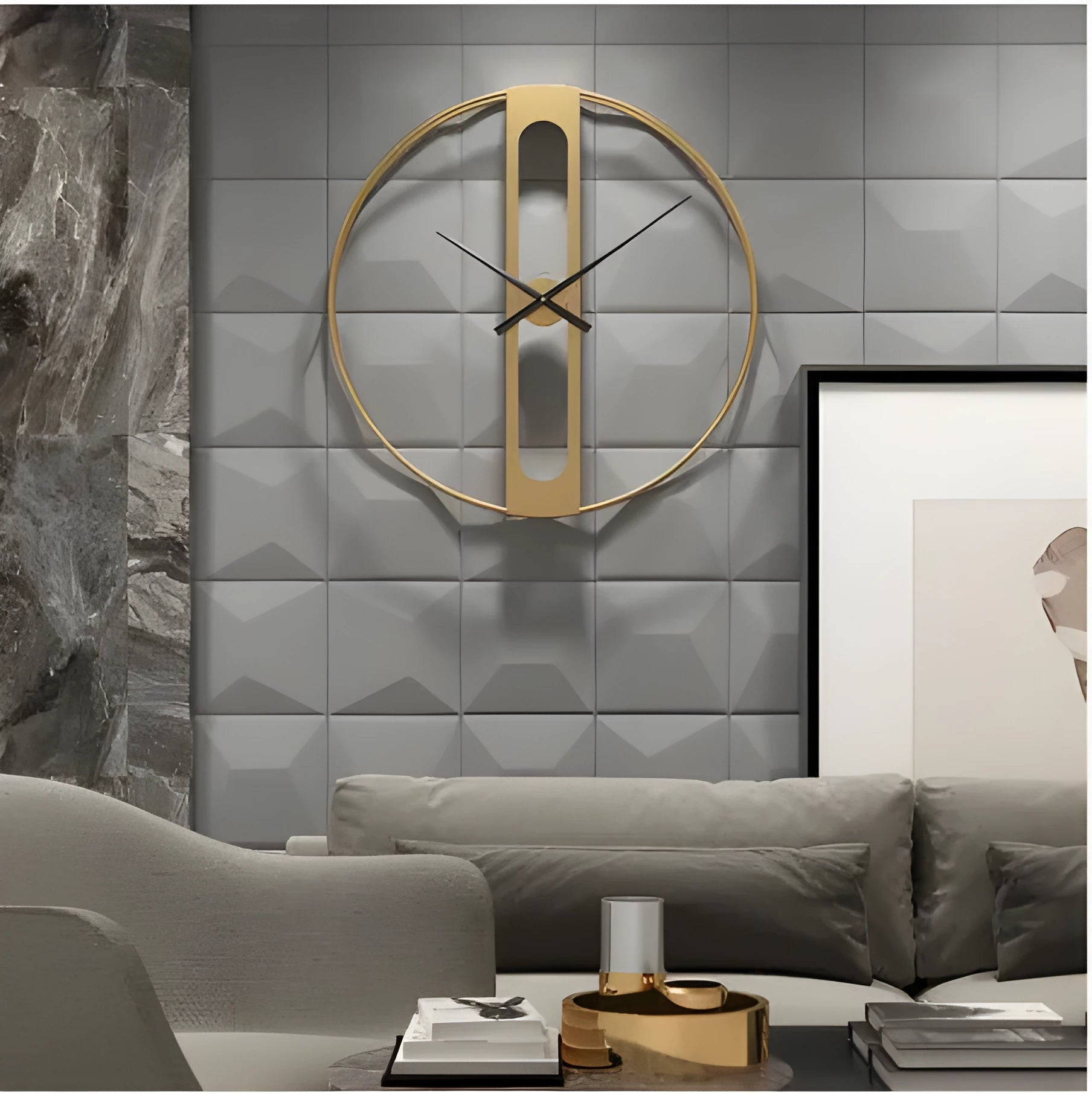 Large 50 cm round metal wall clock with Arabic numerals in black or gold finish