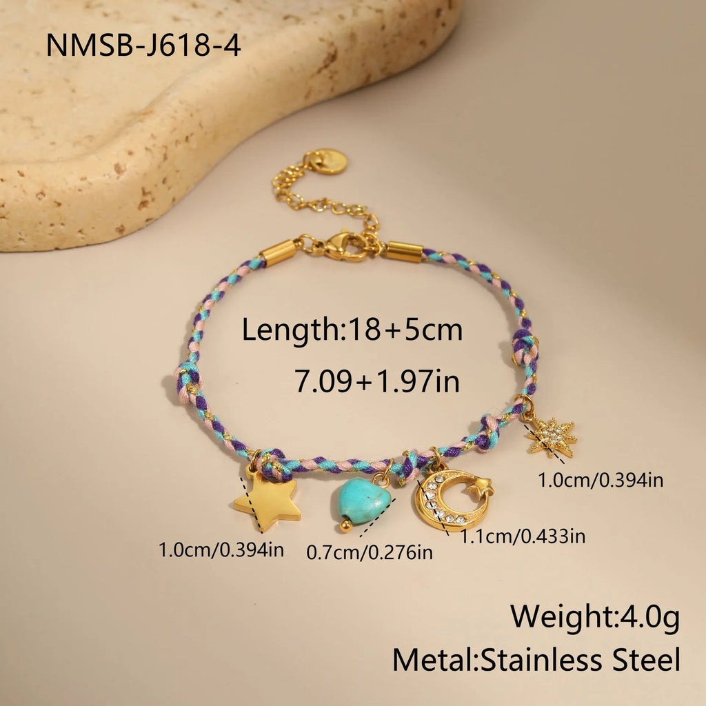 Handmade braided rope necklace and bracelet set with heart pendant in stainless steel