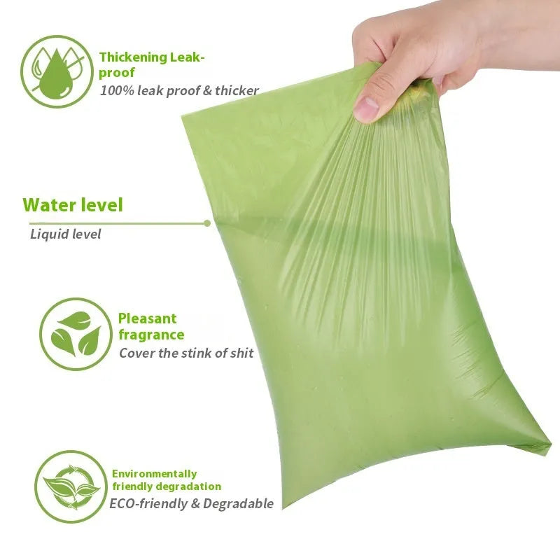 Roll of EPI degradable green pet waste bags with dispenser unit