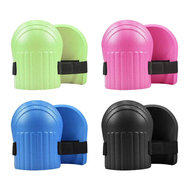 EVA foam kneeling pads with approximately 11mm thickness shown in black, blue, green, and pink colour options