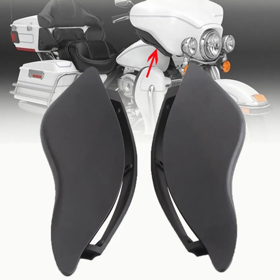 Harley-Davidson motorcycle windshield rear wing accessory in smoked and black ABS plastic