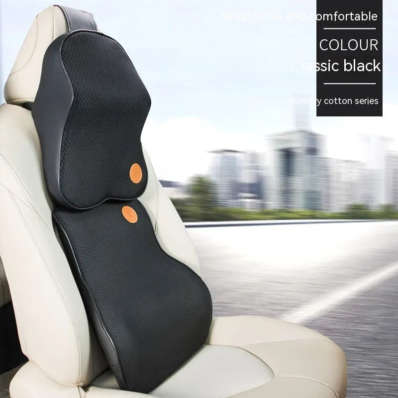 Memory foam automotive headrest pillow and lumbar support pillow set in various colour options
