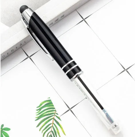 Metal capacitive stylus and ballpoint pen with LED light in five colour options