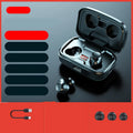 Black wireless in-ear headphones with Bluetooth 5.0 showing the private mould earpiece design