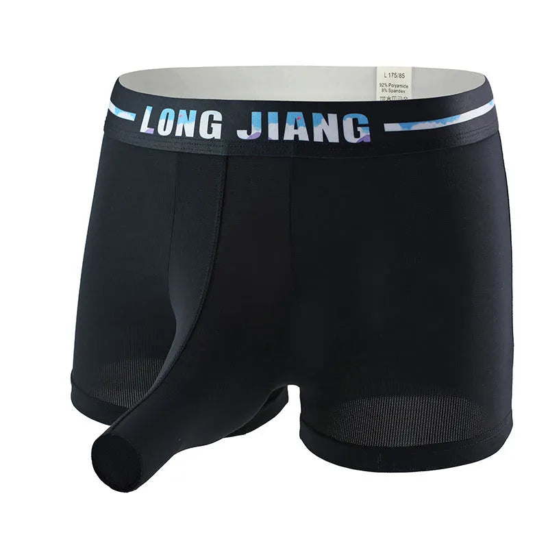 Men's solid colour ice silk boxer shorts in mid-waist trunk style