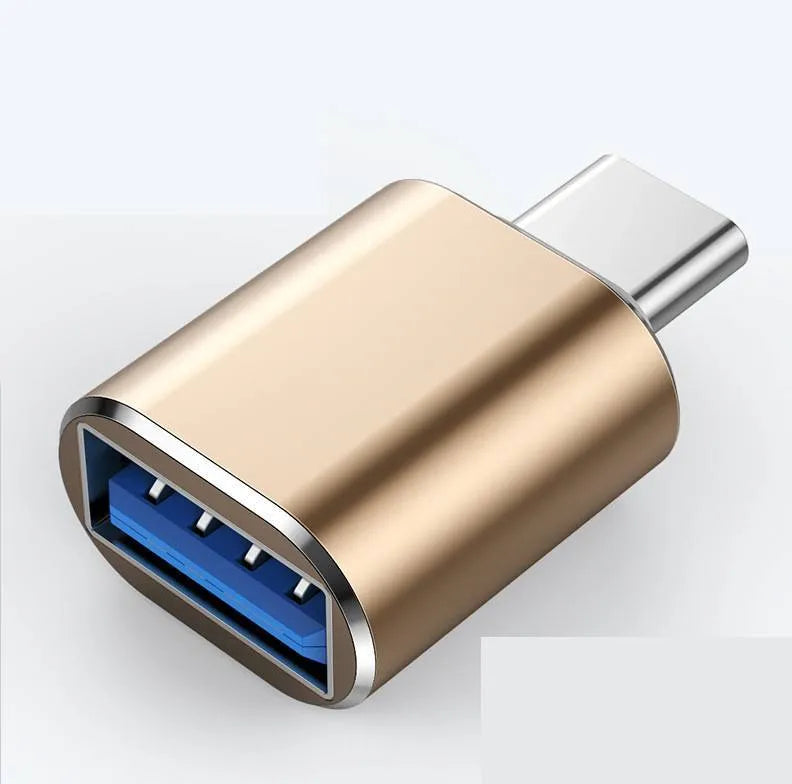 Type-C to Micro USB OTG adapter cable in black, silver, and gold colour options.