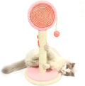 Blue cat scratching post with sisal surface and hanging ball on stable circular base
