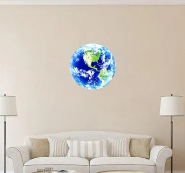 Luminous 3D Earth wall sticker glowing in dark on bedroom ceiling available in 30cm size