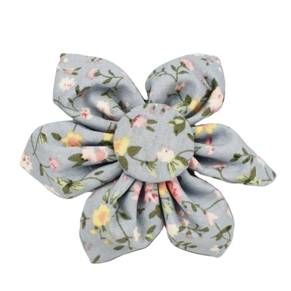 Blue floral patterned polyester cotton dog collar with adjustable fastener and coordinating accessories