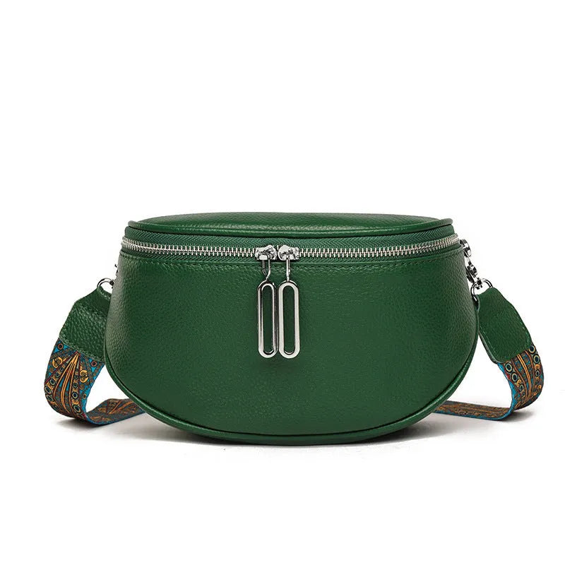 Soft PU women's messenger bag in saddle shape with single shoulder strap, shown in available colours