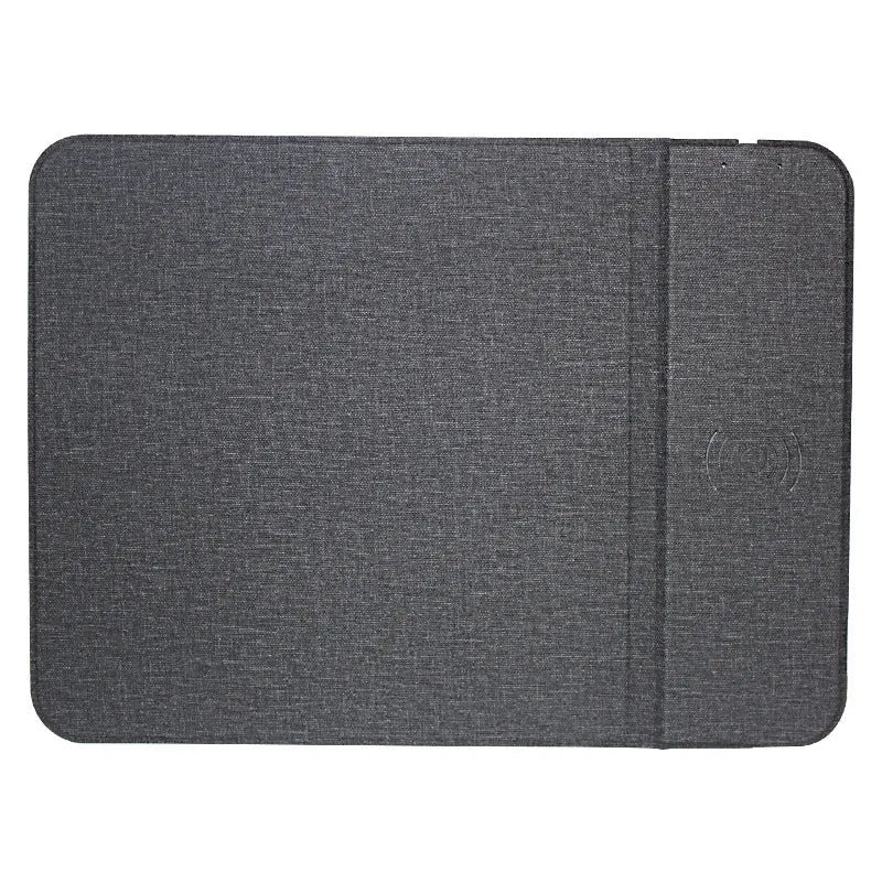 Foldable cloth phone stand open, showing wireless charging of a smartphone at an angle