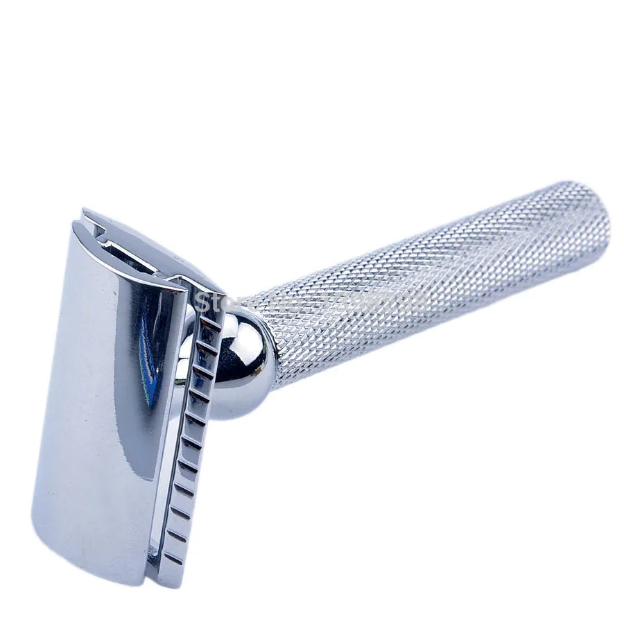 CSB men's shaving set with badger brush, safety razor, chrome stand, zinc bowl, and blades