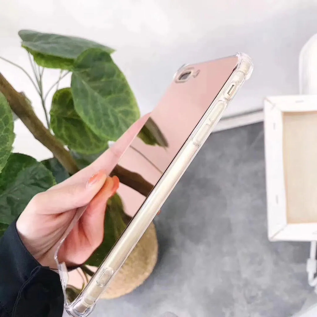 Mirror finish TPU protective case shown on iPhone with colour options displayed.