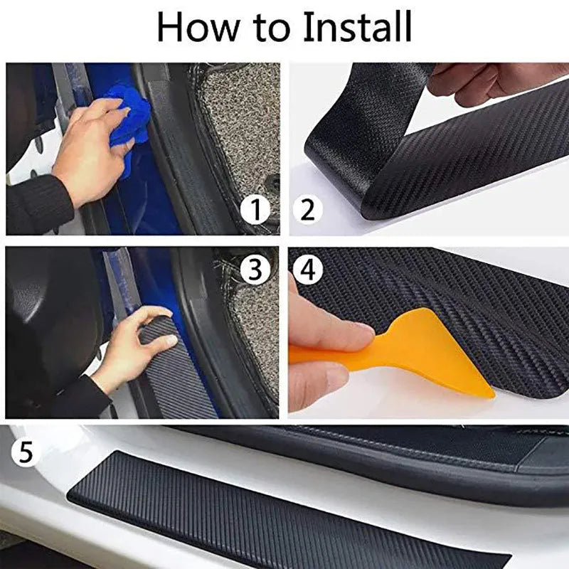 Roll of matte black carbon fibre patterned vinyl with adhesive backing for car door sill protection.