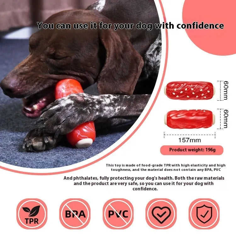 Primary colour dog molar cleaning rod toy with snack pockets and glue-filled toothbrush section