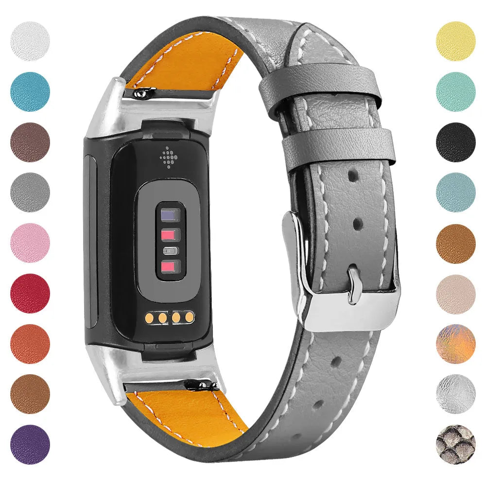 Genuine leather strap for Fitbit Charge 5 and Charge 6 smartwatches in multiple colour options.