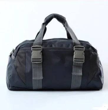 Nylon gym and yoga sports holdall in medium or large size, shown in various colours including black, blue, green, pink, and purple.