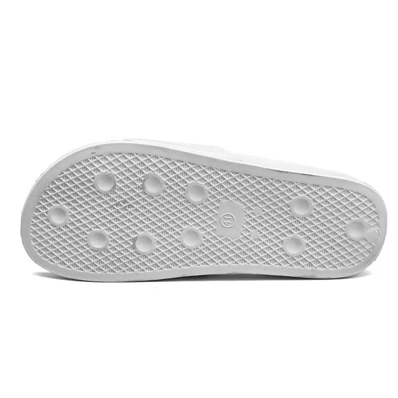 Men's large size open toe slippers in black and white with rubber soles