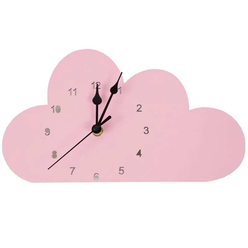 Wooden cartoon wall clock in European alien shape with character designs like rabbit crown and cloud in various colours