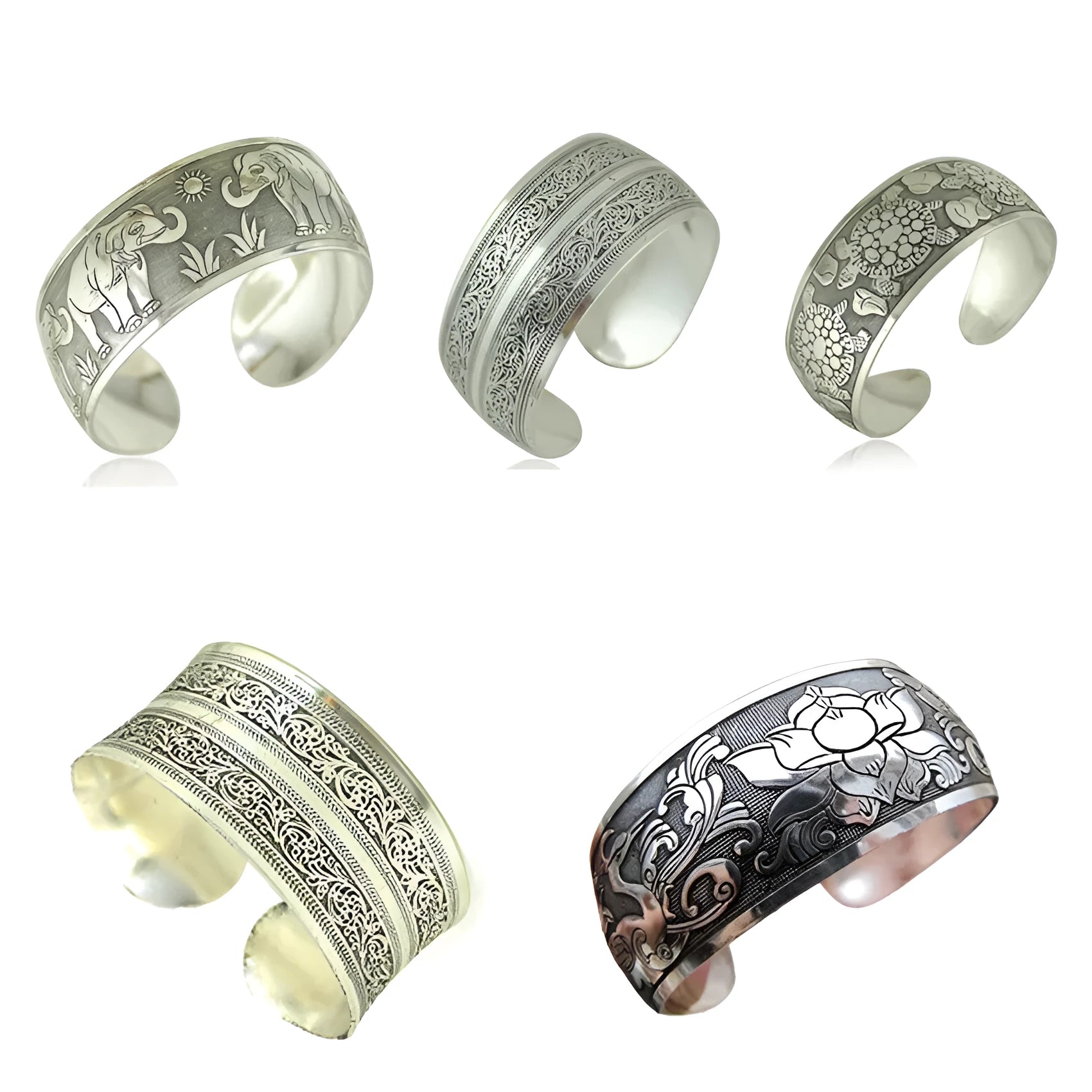 Carved open Miao silver bracelet with Roman shape design in turtle or elephant colour
