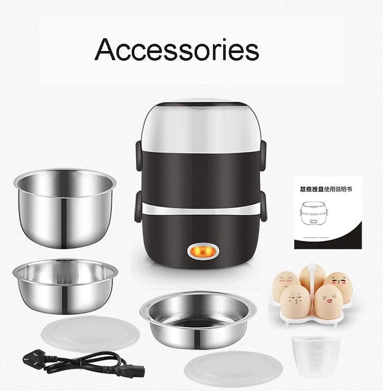 Multi-function USB-powered lunch box with heating element and layered food compartments