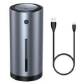 Black aluminium alloy car diffuser humidifier with USB cable for air purification and humidification.