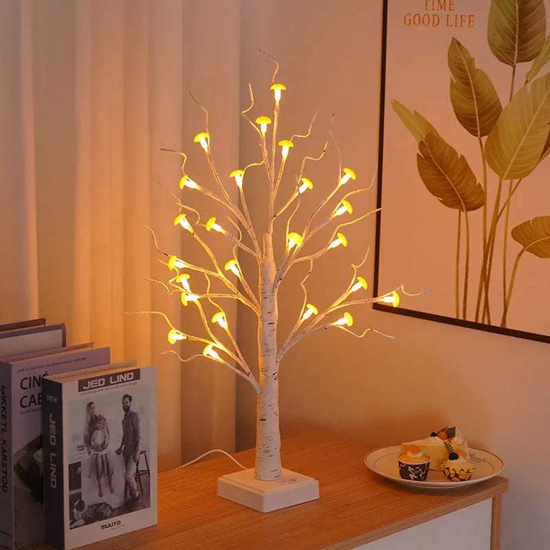 60cm tall mushroom tree LED lamp with 24 detachable flowers creating Birch tree lighting effect