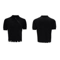 Men's black slim fit polo shirt with an oblique diagonal zip and short sleeves
