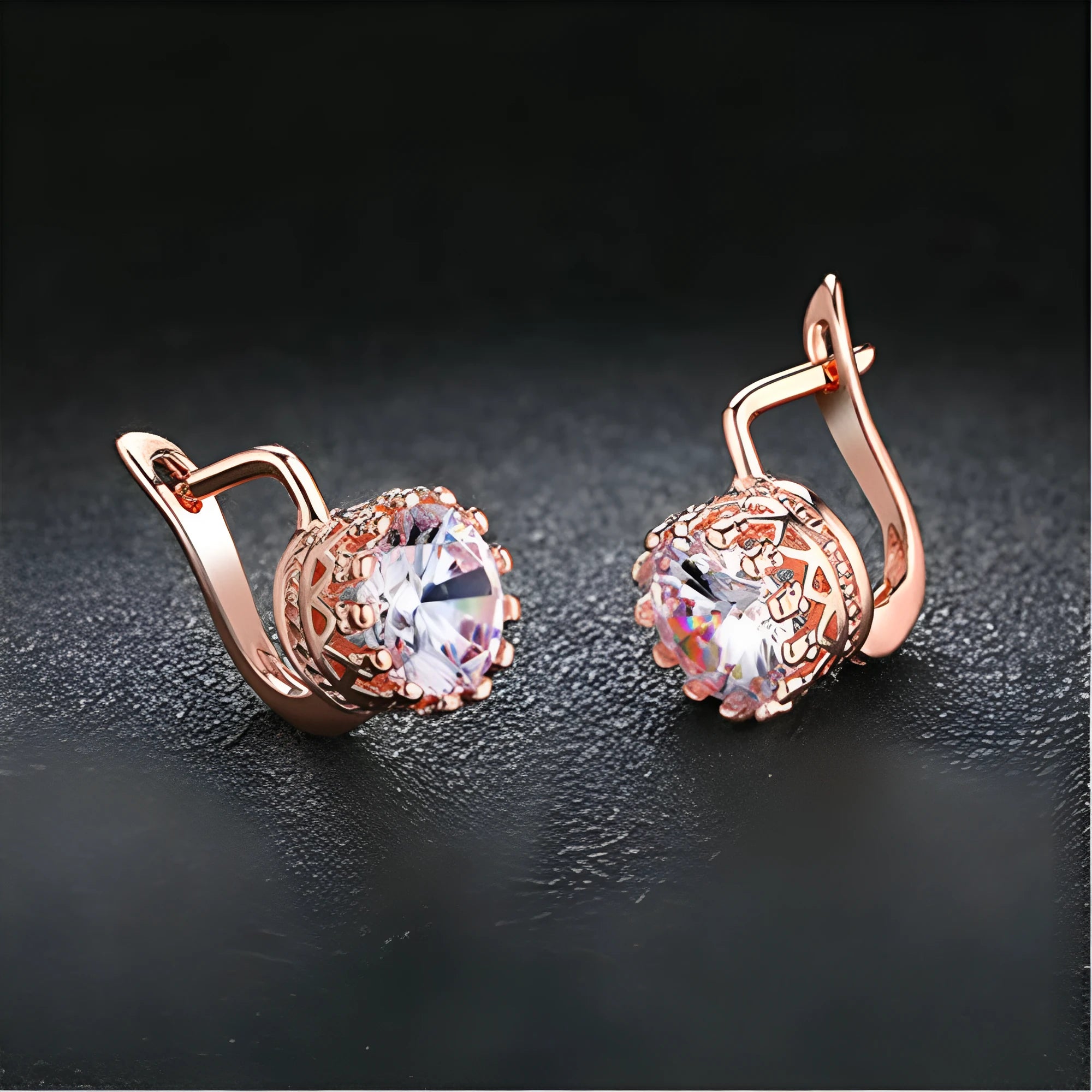 Korean retro crown-shaped clip earrings with white diamond accents in rose gold or white gold colour
