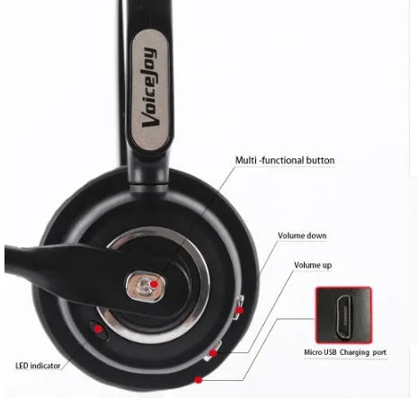 Bluetooth headset with microphone for truck drivers and office use with noise cancellation feature