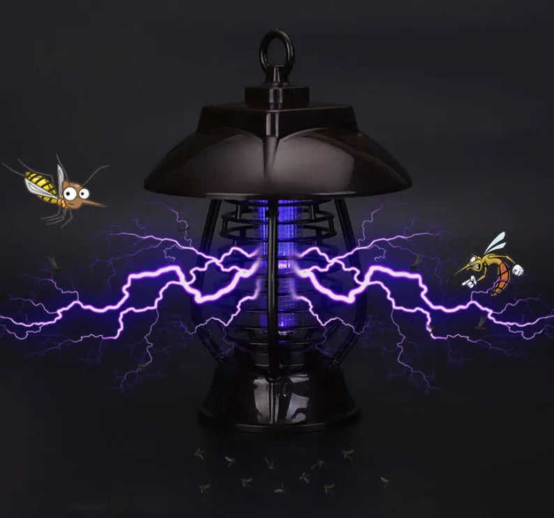 White and black solar powered mosquito lamp for garden insect control with solar panel