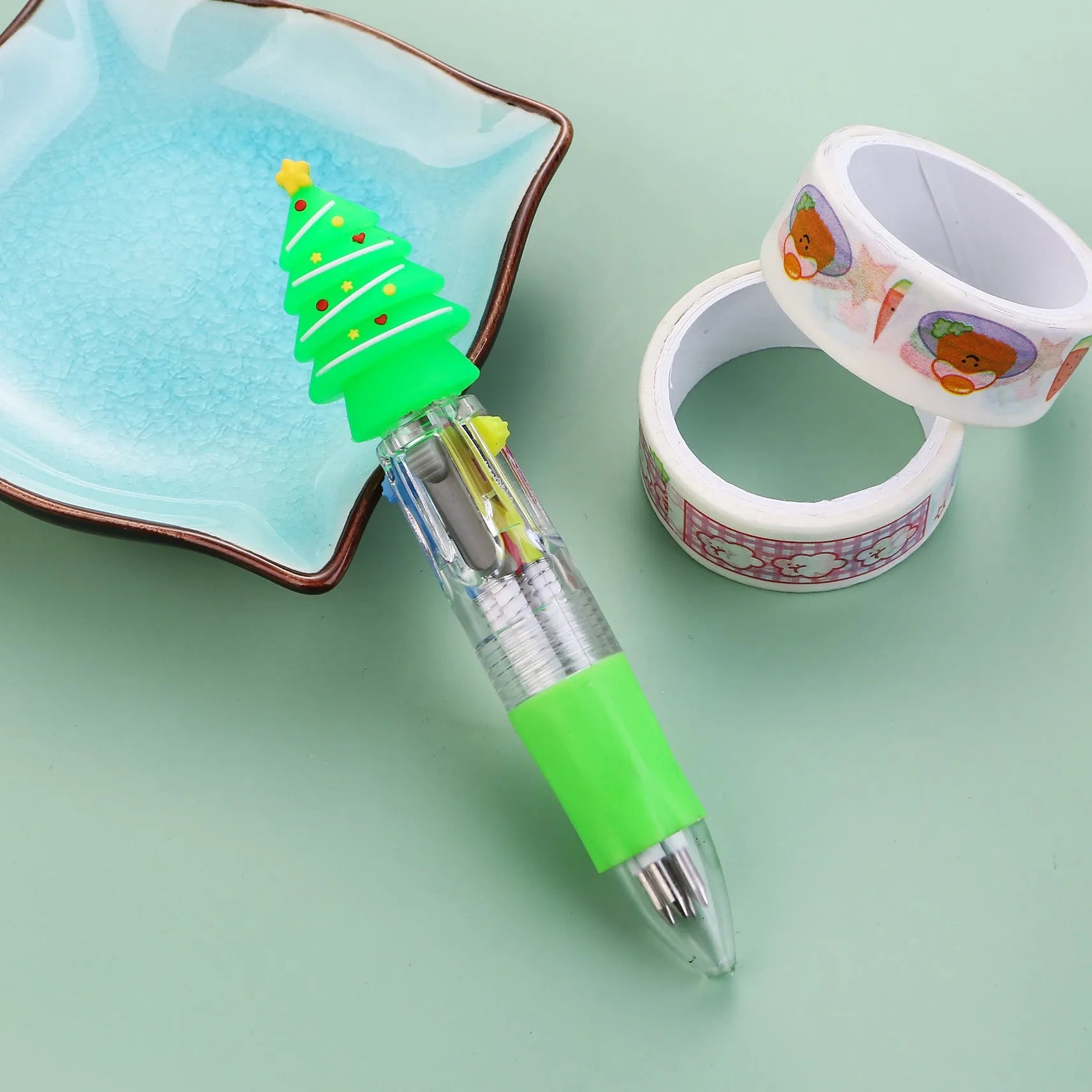 Christmas mini four-colour ballpoint pen with press mechanism and festive designs