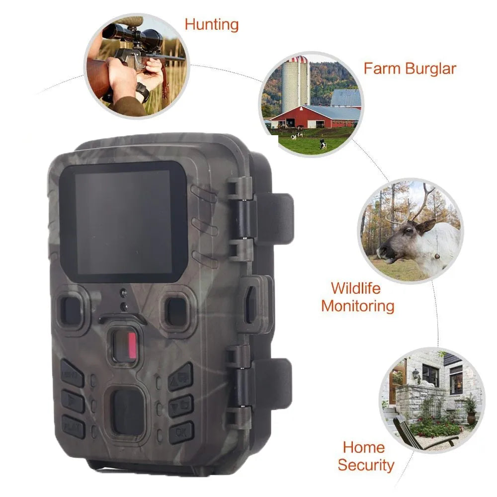 Black plastic infrared night vision monitoring device with 12MP sensor and TF card slot