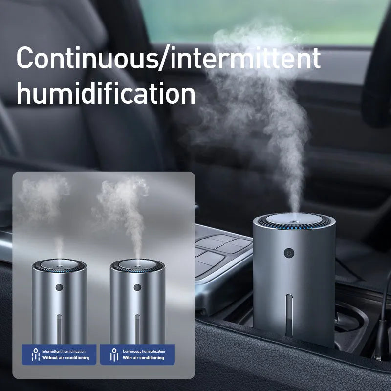 Black aluminium alloy car diffuser humidifier with USB cable for air purification and humidification.
