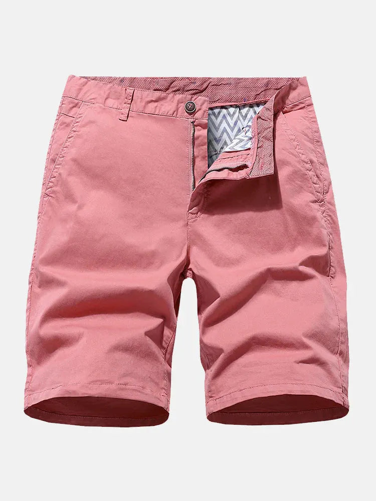 Blue printed denim shorts for men with a loose straight-leg fit and elasticated waistband.