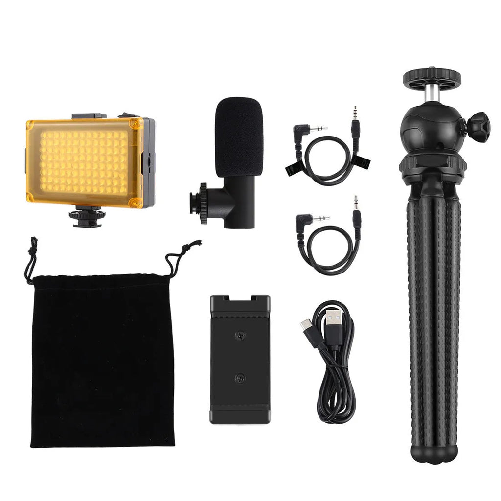 Black octopus tripod stand with flexible rubber legs and fill light for iPhone
