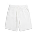 Men's light blue denim shorts with a straight-leg cut and zip fly, laid flat