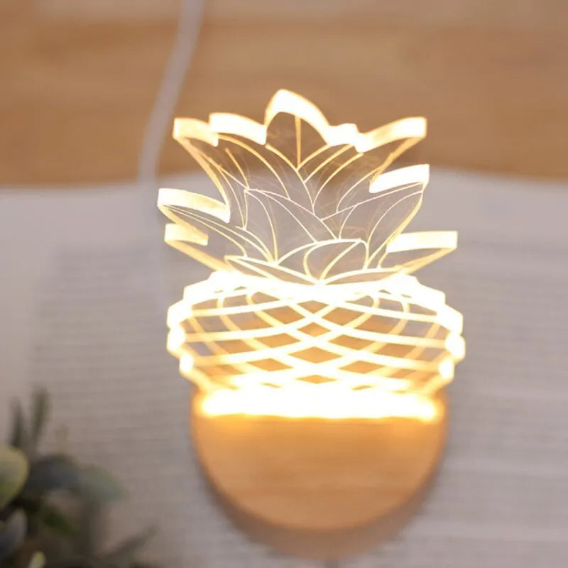 Wood and acrylic pineapple table lamp with USB cable and dimmer controls